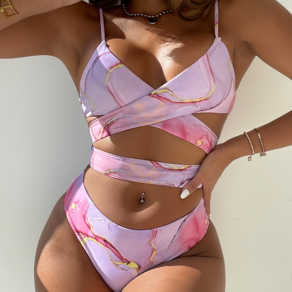 Bikini swimsuit pink marble